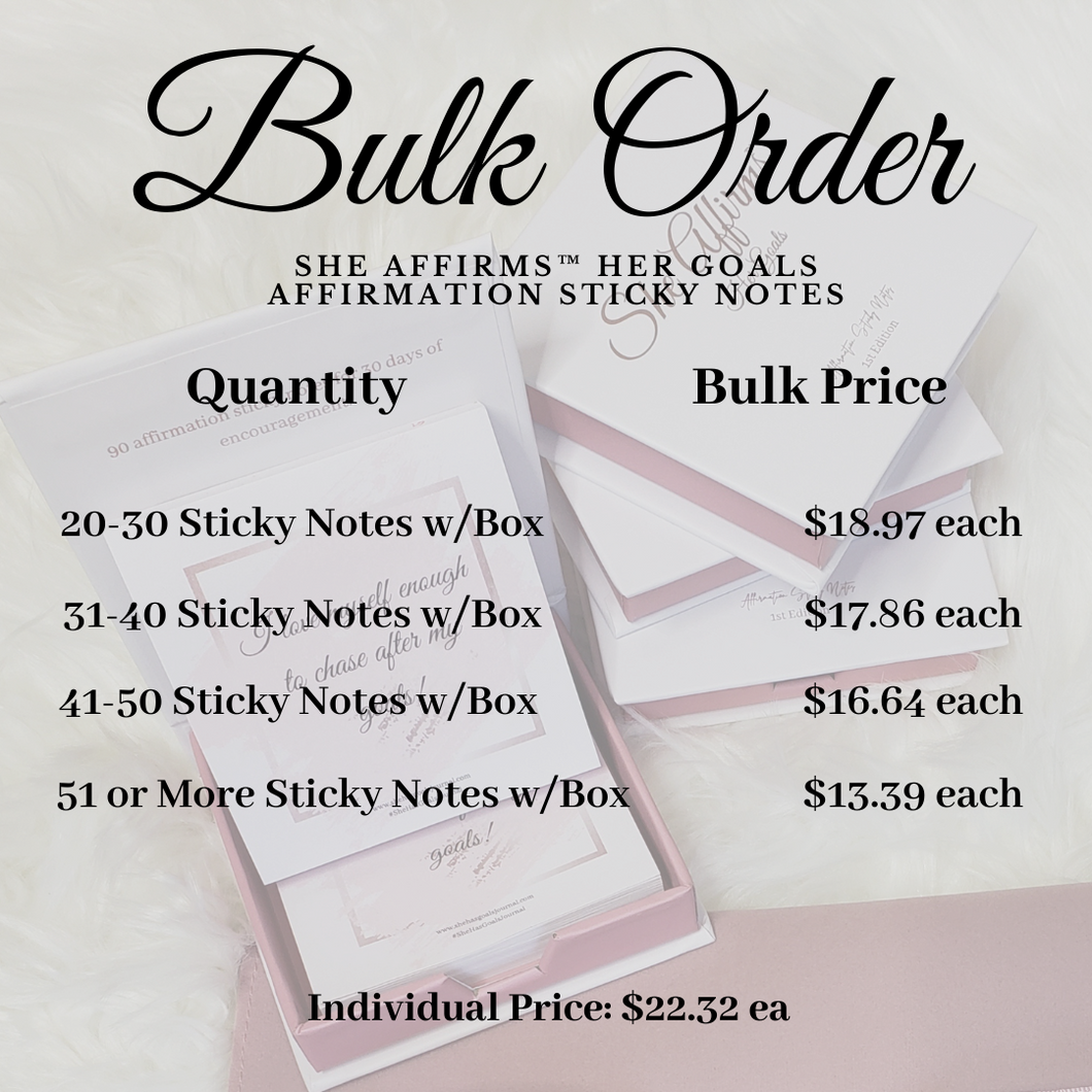 Bulk Order She Affirms™ Affirmation Sticky Notes (20 Packages Minimum)